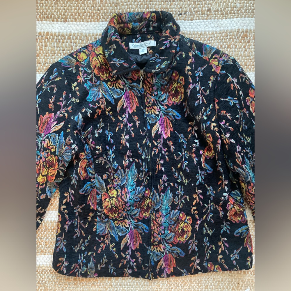 Coldwater Creek Black Multi Tapestry Jacket Blazer Med Petite